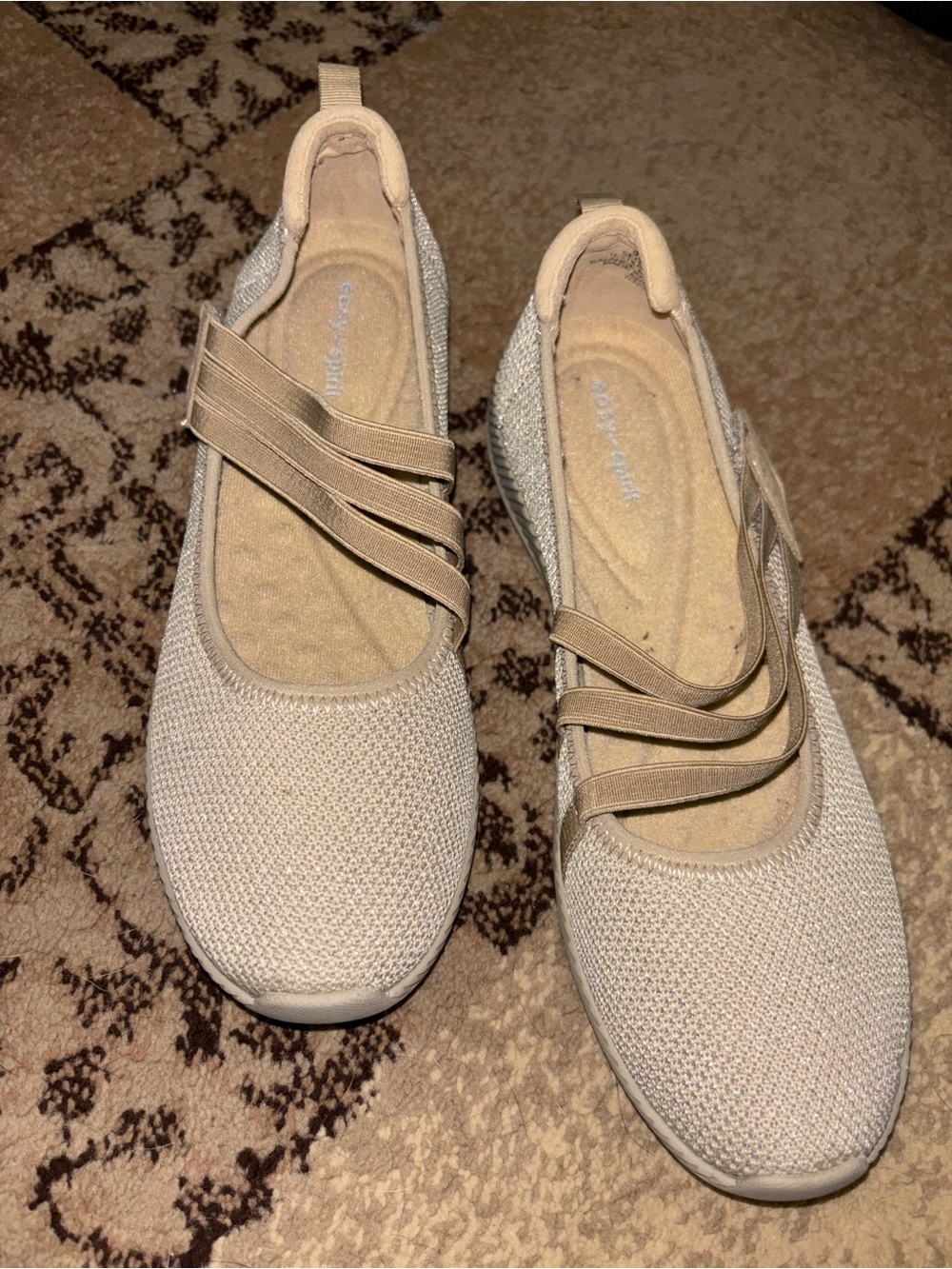 Easy Spirit Beige Knit Mary Jane Flats